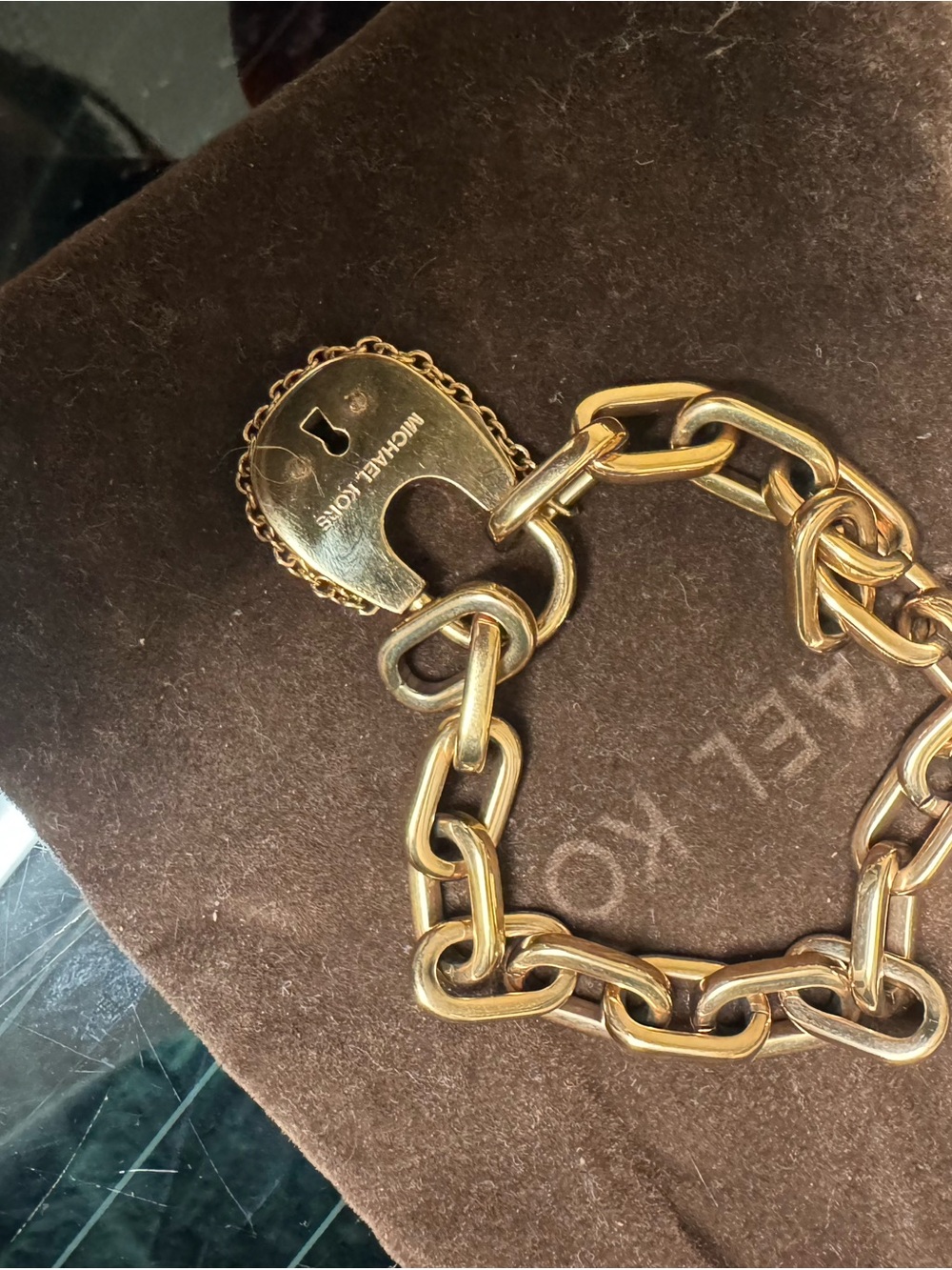 Michael Kors Warm Gold Chunky Link Bracelet with Branded Padlock